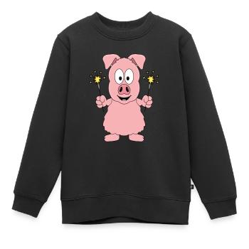 WUNDERKERZEN - SCHWEIN - NEUJAHR - SILVESTER - Kinder Premium Organic Sweatshirt - Schwarz - Vorne - AI Model Kid Female (0cm)