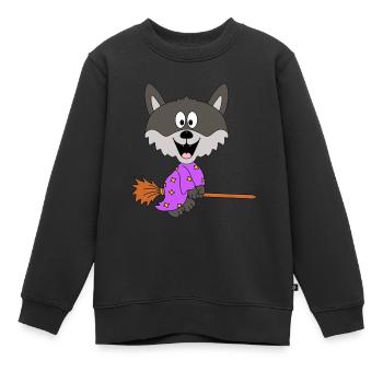 WOLF - HEXE - HEXENBESEN - HALLOWEEN - Kinder Premium Organic Sweatshirt - Schwarz - Vorne - AI Model Kid Female (0cm)