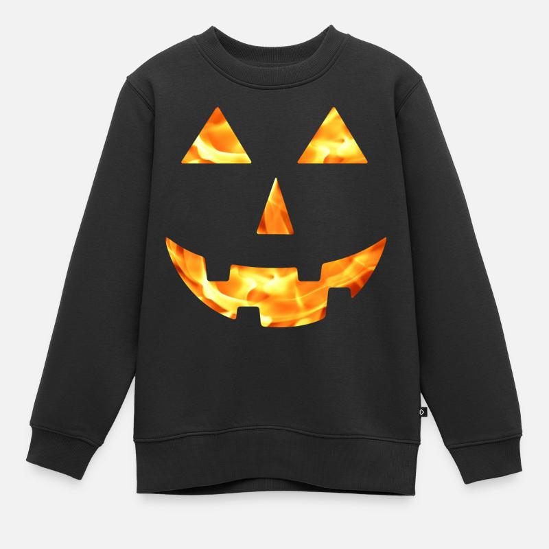 Helloween Pumpkin Face Creepy Fire - Sweat Premium enfant bio - noir
