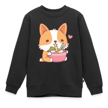 Mignon Corgi mangeant des nouilles ramen japonaises - Sweat Premium enfant bio - noir - Devant - AI Model Kid Female (0cm)