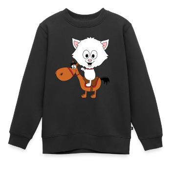 KATZE - PFERD - PONY - REITEN - TIERE - Kinder Premium Organic Sweatshirt - Schwarz - Vorne - AI Model Kid Female (0cm)