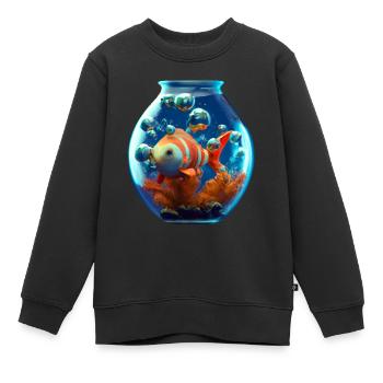 Poisson rouge dans un bocal - Sweat Premium enfant bio - noir - Devant - AI Model Kid Female (0cm)
