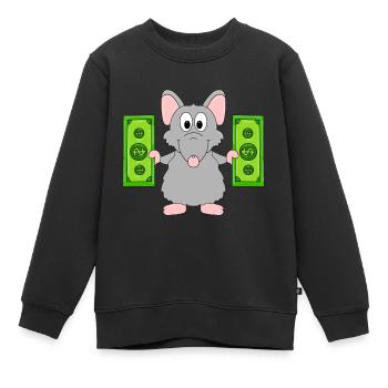 RATTE - GELD - TIER - TIERISCH - Kinder Premium Organic Sweatshirt - Schwarz - Vorne - AI Model Kid Female (0cm)
