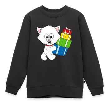 KATZE - GESCHENKE - WEIHNACHTEN - TIER - TIERISCH - Kinder Premium Organic Sweatshirt - Schwarz - Vorne - AI Model Kid Female (0cm)