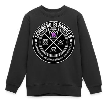 Schonend behandeln Schachtel 75 | Farben änderbar - Kinder Premium Organic Sweatshirt - Schwarz - Vorne - AI Model Kid Female (0cm)