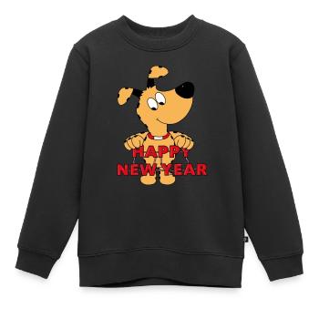 HAPPY NEW YEAR - SILVESTER - NEUJAHR - HUND - Kinder Premium Organic Sweatshirt - Schwarz - Vorne - AI Model Kid Female (0cm)