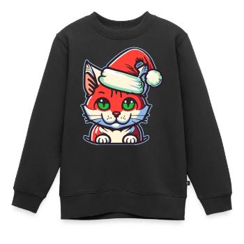 Wunderschönes Weihnachtskatzendesign, ein ausgezeichneter Weihnachtsmann - Kinder Premium Organic Sweatshirt - Schwarz - Vorne - AI Model Kid Female (0cm)