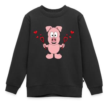 SCHWEIN - SEIFENBLASEN - LIEBE - TIERISCH - Kinder Premium Organic Sweatshirt - Schwarz - Vorne - AI Model Kid Female (0cm)