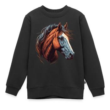 Tête de cheval - Sweat Premium enfant bio - noir - Devant - AI Model Kid Female (0cm)
