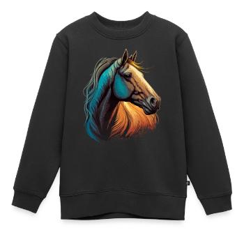 Tête de cheval - Sweat Premium enfant bio - noir - Devant - AI Model Kid Female (0cm)
