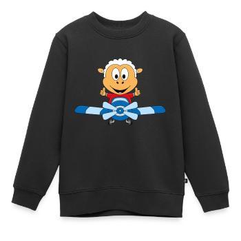 SCHAF - FLUGZEUG - FLIEGEN - PILOT - TIER - Kinder Premium Organic Sweatshirt - Schwarz - Vorne - AI Model Kid Female (0cm)