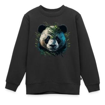 Panda versteckt sich hinter Leaths - Kinder Premium Organic Sweatshirt - Schwarz - Vorne - AI Model Kid Female (0cm)