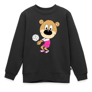 TEDDY - BÄR - TEDDYBÄR - VOLLEYBALL - SPORT - TIER - Kinder Premium Organic Sweatshirt - Schwarz - Vorne - AI Model Kid Female (0cm)