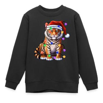 Tiger mit Weihnachtmütze und Lichter - Kinder Premium Organic Sweatshirt - Schwarz - Vorne - AI Model Kid Female (0cm)