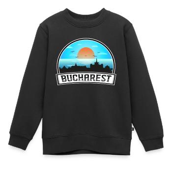 Bukarest Rumänien Skyline Vintage Sonnenuntergang Reisen So - Kinder Premium Organic Sweatshirt - Schwarz - Vorne - AI Model Kid Female (0cm)