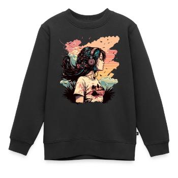 Anime Girl écoute de la musique - Sweat Premium enfant bio - noir - Devant - AI Model Kid Female (0cm)