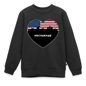 Anchorage Alaska USA Flagge Skyline Reise Souvenir - Kinder Premium Organic Sweatshirt - Schwarz - Vorne - AI Model Kid Female (0cm)