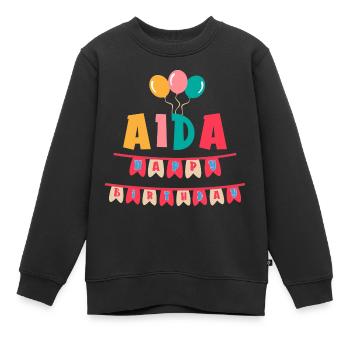 T-shirt Aida joyeux anniversaire joyeux anniversaire - Sweat Premium enfant bio - noir - Devant - AI Model Kid Female (0cm)