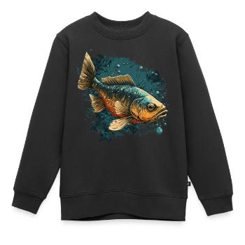 Poisson bar - Sweat Premium enfant bio - noir - Devant - AI Model Kid Female (0cm)