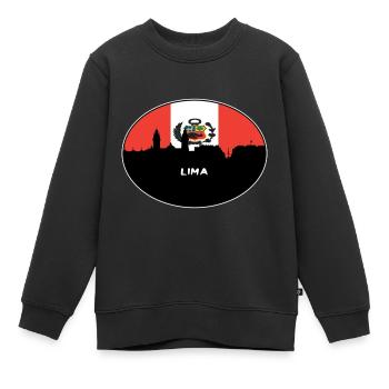 Lima-Peru-Flaggen-Skyline-Schattenbild-Reise - Kinder Premium Organic Sweatshirt - Schwarz - Vorne - AI Model Kid Female (0cm)