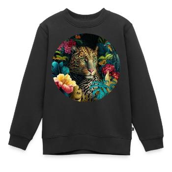 Leopard Jungle Blumen - Kinder Premium Organic Sweatshirt - Schwarz - Vorne - AI Model Kid Female (0cm)