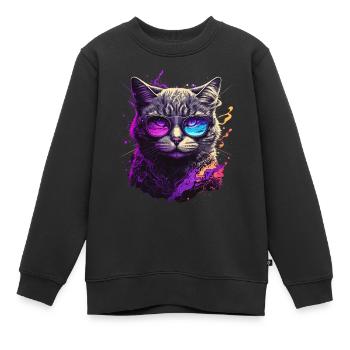 Chat néon violet - Sweat Premium enfant bio - noir - Devant - AI Model Kid Female (0cm)