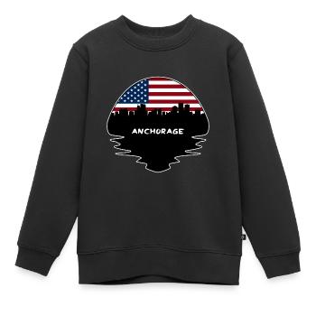 Anchorage Alaska USA Flagge Skyline Silhouette Trave - Kinder Premium Organic Sweatshirt - Schwarz - Vorne - AI Model Kid Female (0cm)
