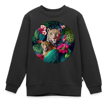 Leopard Dschungel Blumen - Kinder Premium Organic Sweatshirt - Schwarz - Vorne - AI Model Kid Female (0cm)