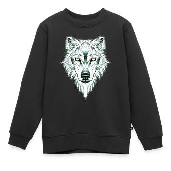 Loup symétrique dotwork - Sweat Premium enfant bio - noir - Devant - AI Model Kid Female (0cm)