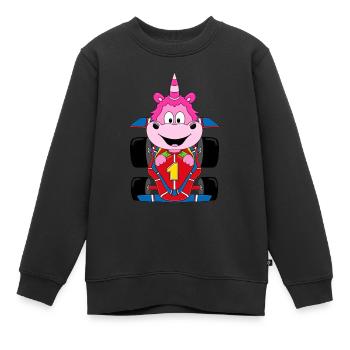 EINHORN - RENNFAHRER - AUTO - AUTORENNEN - SPORT - Kinder Premium Organic Sweatshirt - Schwarz - Vorne - AI Model Kid Female (0cm)