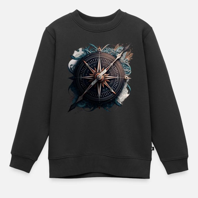 schönes, maritimes Motiv eines Kompass auf See - Kinder Premium Organic Sweatshirt - Schwarz