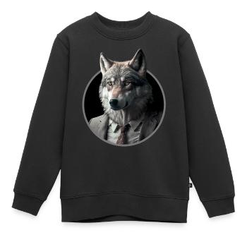 Cooler Business Wolf im Anzug - Kinder Premium Organic Sweatshirt - Schwarz - Vorne - AI Model Kid Female (0cm)