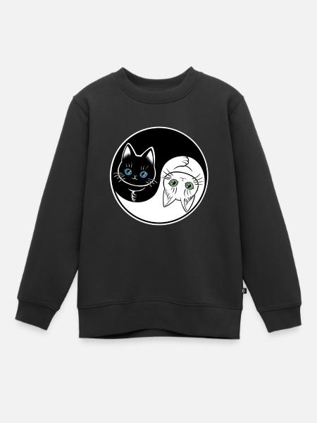 Chat noir & blanc Yin Yang mignon - Sweat Premium enfant bio - noir