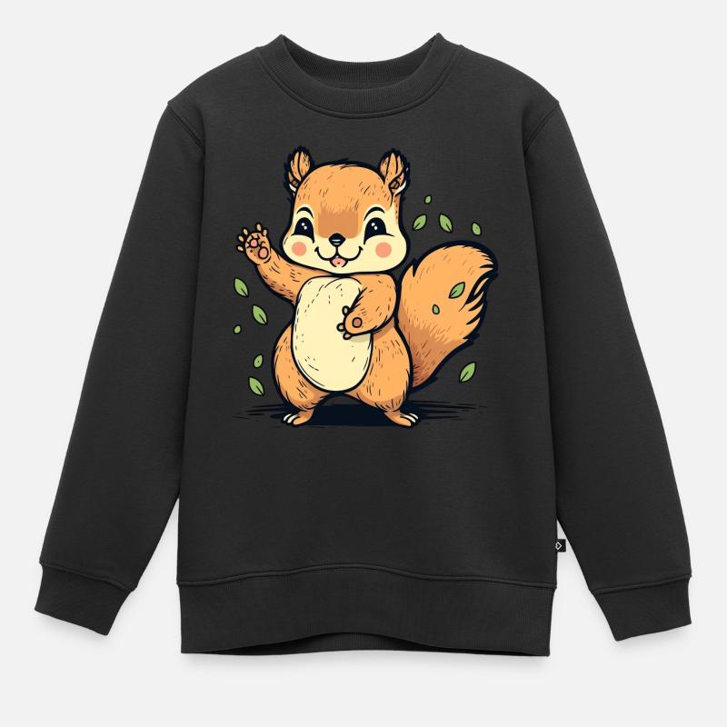 Kawaii Eichhörnchen, Hörnchen, Backenhörnchen - Kinder Premium Organic Sweatshirt - Schwarz