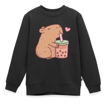 Süßes Capybara liebt Bubble Tea - Kinder Premium Organic Sweatshirt - Schwarz - Vorne - AI Model Kid Female (0cm)
