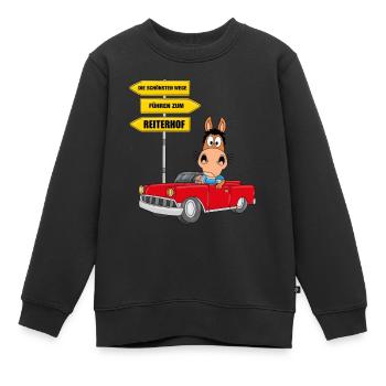 REITERHOF - REITEN - PFERD - PFERDE - TIER - AUTO - Kinder Premium Organic Sweatshirt - Schwarz - Vorne - AI Model Kid Female (0cm)