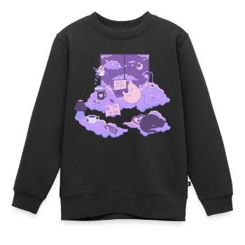 Chats rêveurs - Sweat Premium enfant bio - noir - Devant - AI Model Kid Female (0cm)