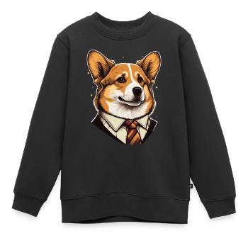 Formale Corgi-Illustration - Kinder Premium Organic Sweatshirt - Schwarz - Vorne - AI Model Kid Female (0cm)