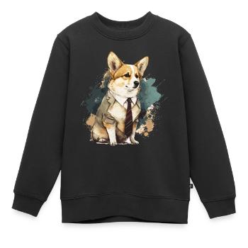 Corgi im weißen Anzug - Kinder Premium Organic Sweatshirt - Schwarz - Vorne - AI Model Kid Female (0cm)
