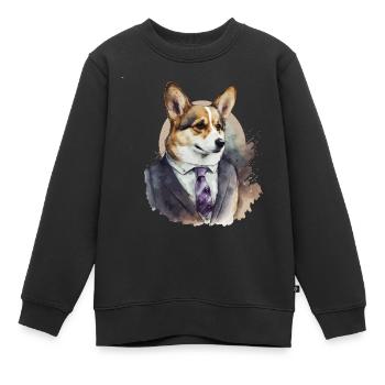 Stilvoller Corgi - Kinder Premium Organic Sweatshirt - Schwarz - Vorne - AI Model Kid Female (0cm)