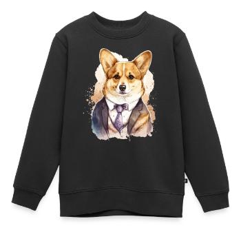 Corgi Chien de charme - Sweat Premium enfant bio - noir - Devant - AI Model Kid Female (0cm)