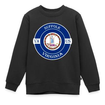 Suffolk Virginia Flag USA Travel Souvenir Badge - Sweat Premium enfant bio - noir - Devant - AI Model Kid Female (0cm)
