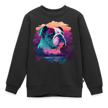 Vaporwave Bulldog liebt den Sonnenuntergang - Kinder Premium Organic Sweatshirt - Schwarz - Vorne - AI Model Kid Female (0cm)