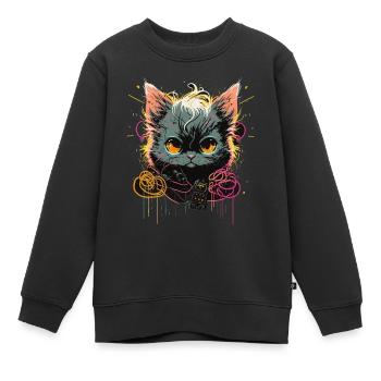 Elektrische Tapfere Katze - Kinder Premium Organic Sweatshirt - Schwarz - Vorne - AI Model Kid Female (0cm)