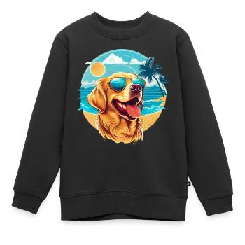 Golden Retriever am Strand mit Sonnenbrille - Kinder Premium Organic Sweatshirt - Schwarz - Vorne - AI Model Kid Female (0cm)