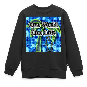 One World - One Life - Image - 2023 - Kids Premium Organic Sweatshirt - black - Front - AI Model Kid Female (0cm)