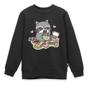 Waschbär isst Junk Food - Kinder Premium Organic Sweatshirt - Schwarz - Vorne - AI Model Kid Female (0cm)