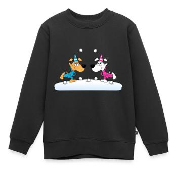 SCHNEEBALLSCHLACHT - SCHNEE - WINTER - HUNDE - FUN - Kinder Premium Organic Sweatshirt - Schwarz - Vorne - AI Model Kid Female (0cm)