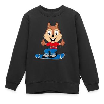 EICHHÖRNCHEN - SNOWBOARD - WINTERSPORT - TIERISCH - Kinder Premium Organic Sweatshirt - Schwarz - Vorne - AI Model Kid Female (0cm)