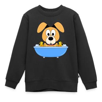HUND - BADEWANNE - BADEN - TIER - TIERISCH - Kinder Premium Organic Sweatshirt - Schwarz - Vorne - AI Model Kid Female (0cm)